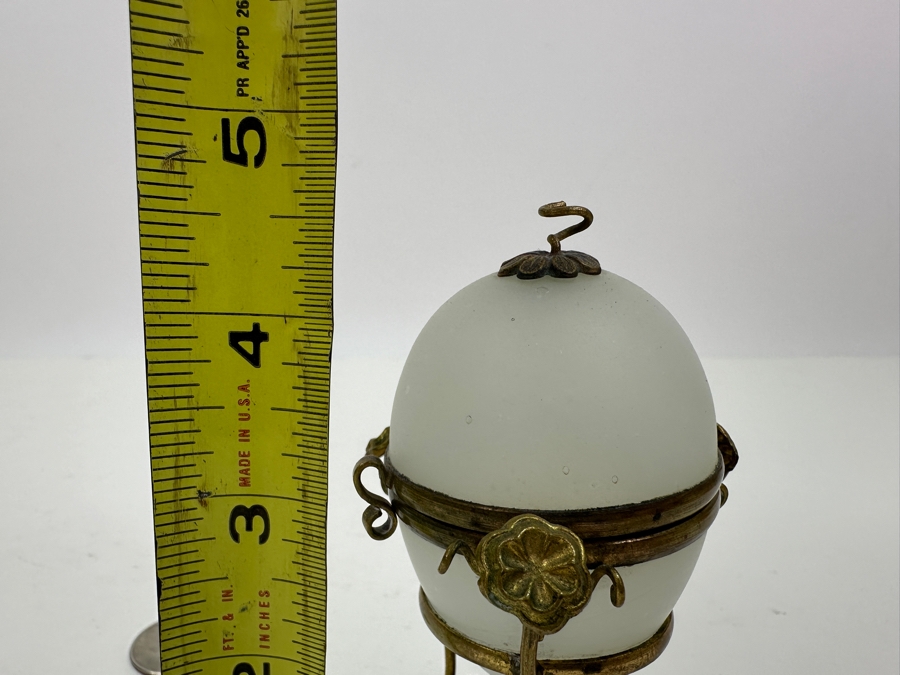 Antique Opaline Glass: White Egg Box With Gilt Metal Ornamentation 4.5'H Client Paid $210 [Photo 8]