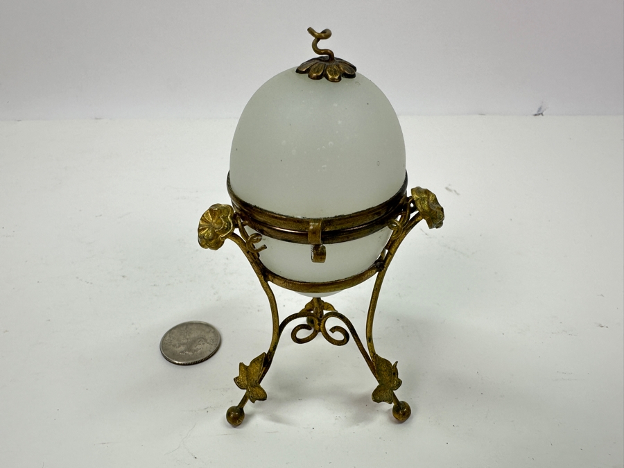 Antique Opaline Glass: White Egg Box With Gilt Metal Ornamentation 4.5'H Client Paid $210 [Photo 3]