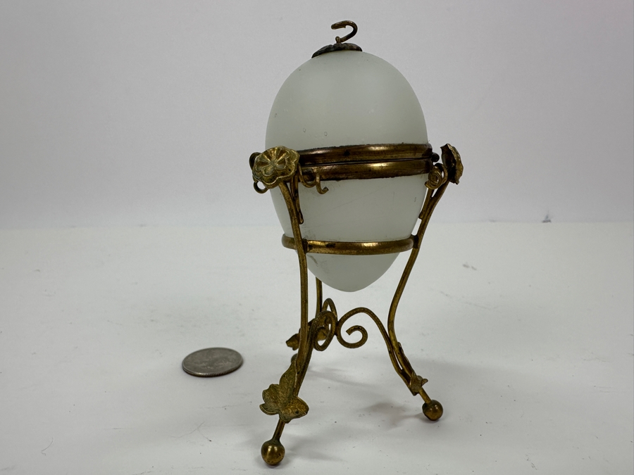 Antique Opaline Glass: White Egg Box With Gilt Metal Ornamentation 4.5'H Client Paid $210 [Photo 5]