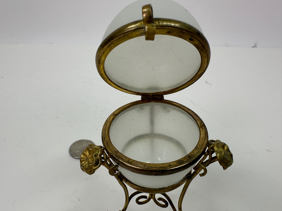 Antique Opaline Glass: White Egg Box With Gilt Metal Ornamentation 4.5'H Client Paid $210 [Photo 6]