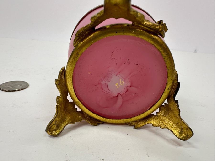 Antique Opaline Glass: Stunning Pink Hinged Egg Box With Doree Leaves Top And Feet 4.5'H Client Paid $315 [Photo 9]