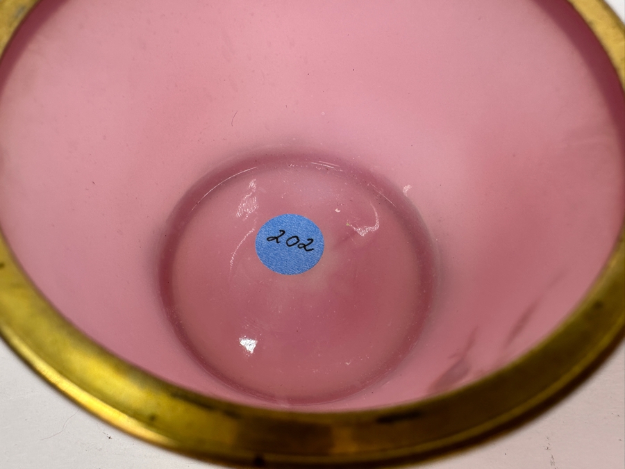 Antique Opaline Glass: Stunning Pink Hinged Egg Box With Doree Leaves Top And Feet 4.5'H Client Paid $315 [Photo 11]