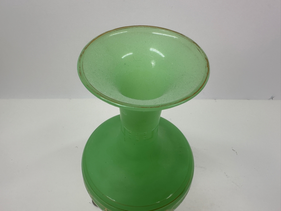 Antique Opaline Glass: Green Vase With Gold Decor 10'H Appraised $110 [Photo 3]