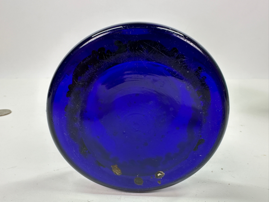 Vintage Cobalt Blue Glass Vase With Gold Decor 8.75'H [Photo 6]