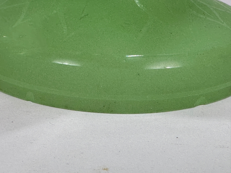 Antique Opaline Glass: Stunning Pair Of Light Green Lustres With Crystal Prisms Chips In Rim & Base 12.5'H Appraised $800 [Photo 15]