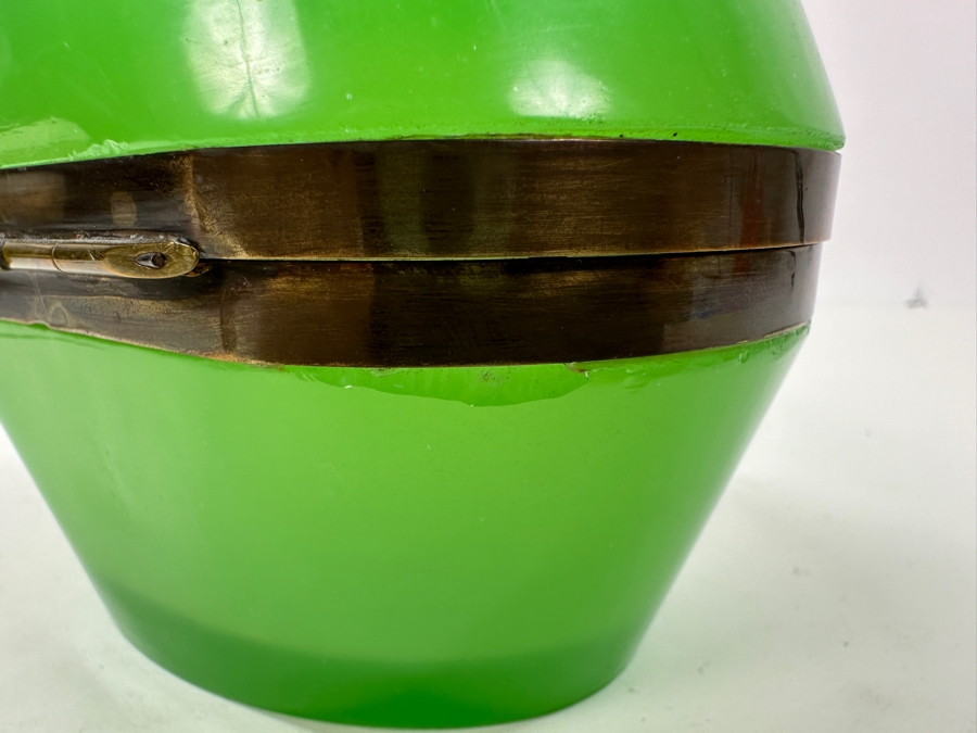 Antique Opaline Glass: Oval Green Box With Gold Decor 5'W X 3.5'D X 3.25'H Appraised $700 [Photo 7]