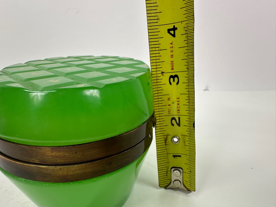 Antique Opaline Glass: Oval Green Box With Gold Decor 5'W X 3.5'D X 3.25'H Appraised $700 [Photo 12]