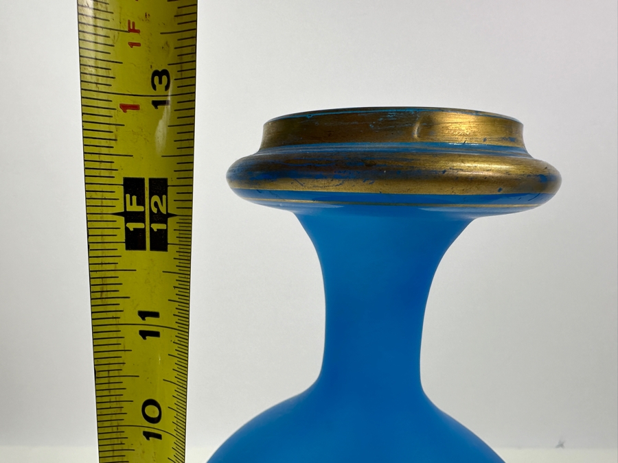 Antique Opaline Glass: Pair Of Blue Matte Finish Vases With Gold Decor 12.75'H Appraised $425 [Photo 10]