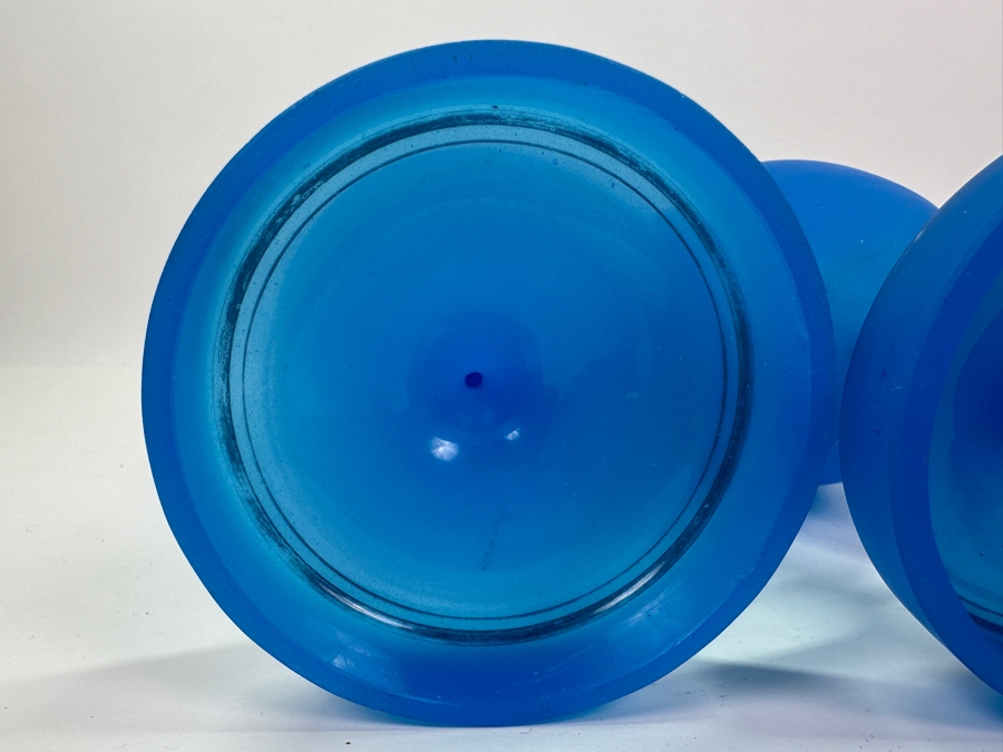 Antique Opaline Glass: Pair Of Blue Matte Finish Vases With Gold Decor 12.75'H Appraised $425 [Photo 8]