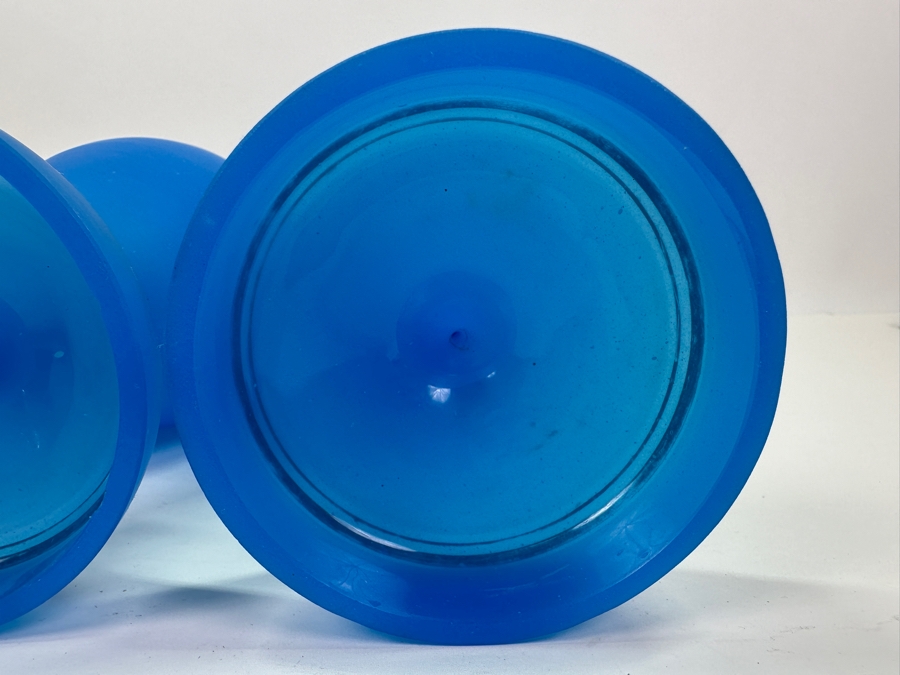 Antique Opaline Glass: Pair Of Blue Matte Finish Vases With Gold Decor 12.75'H Appraised $425 [Photo 9]