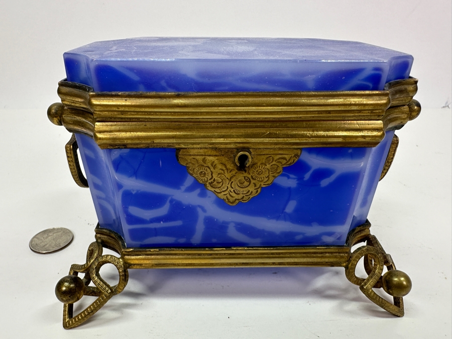 Antique Opaline Glass: Large Blue & White Box England Chip In Top Corner 6'W X 4.5'D X 4'H Client Paid $748 [Photo 3]