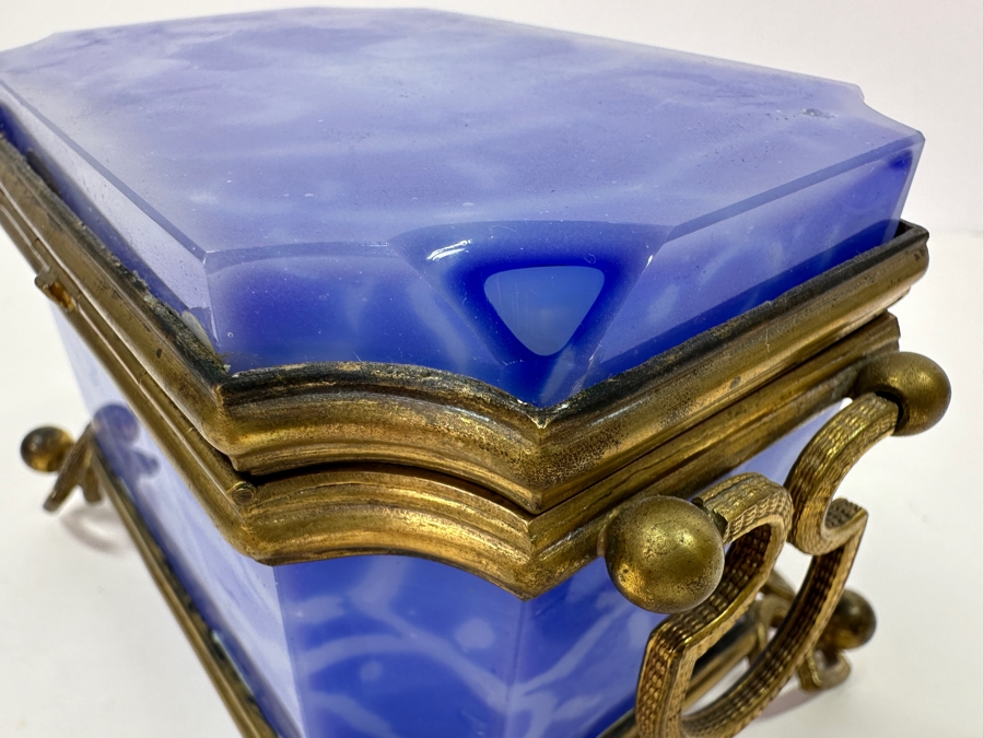 Antique Opaline Glass: Large Blue & White Box England Chip In Top Corner 6'W X 4.5'D X 4'H Client Paid $748 [Photo 12]