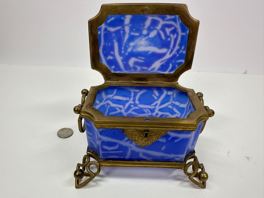 Antique Opaline Glass: Large Blue & White Box England Chip In Top Corner 6'W X 4.5'D X 4'H Client Paid $748 [Photo 9]