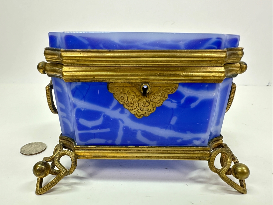 Antique Opaline Glass: Large Blue & White Box England Chip In Top Corner 6'W X 4.5'D X 4'H Client Paid $748 [Photo 4]