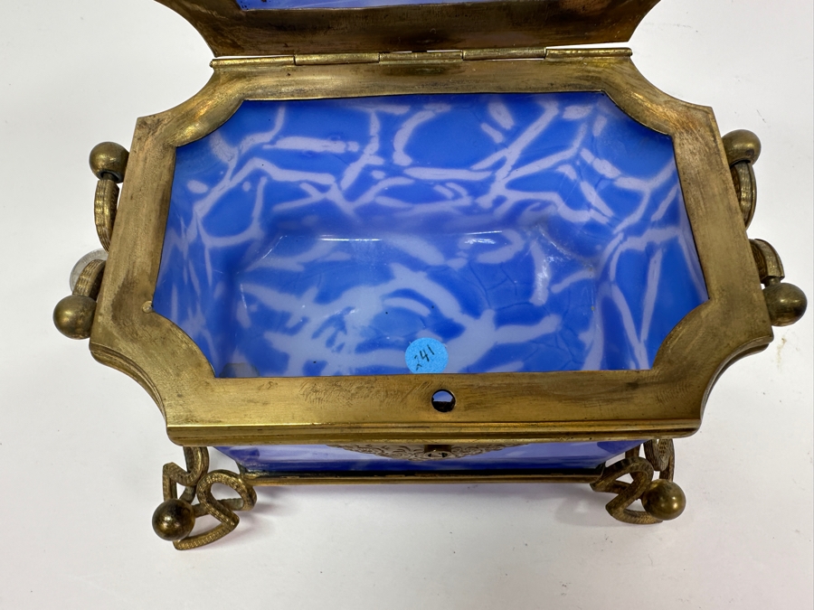 Antique Opaline Glass: Large Blue & White Box England Chip In Top Corner 6'W X 4.5'D X 4'H Client Paid $748 [Photo 10]