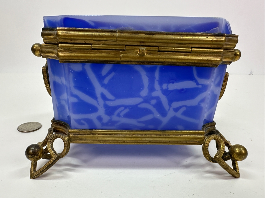Antique Opaline Glass: Large Blue & White Box England Chip In Top Corner 6'W X 4.5'D X 4'H Client Paid $748 [Photo 7]