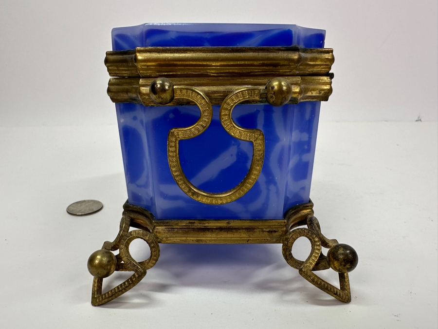 Antique Opaline Glass: Large Blue & White Box England Chip In Top Corner 6'W X 4.5'D X 4'H Client Paid $748 [Photo 8]