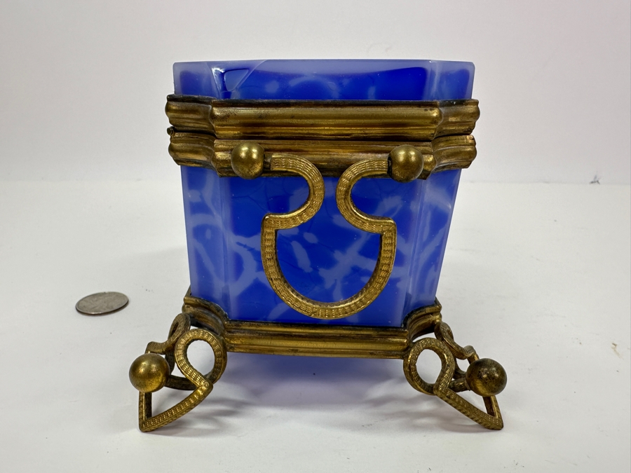 Antique Opaline Glass: Large Blue & White Box England Chip In Top Corner 6'W X 4.5'D X 4'H Client Paid $748 [Photo 6]
