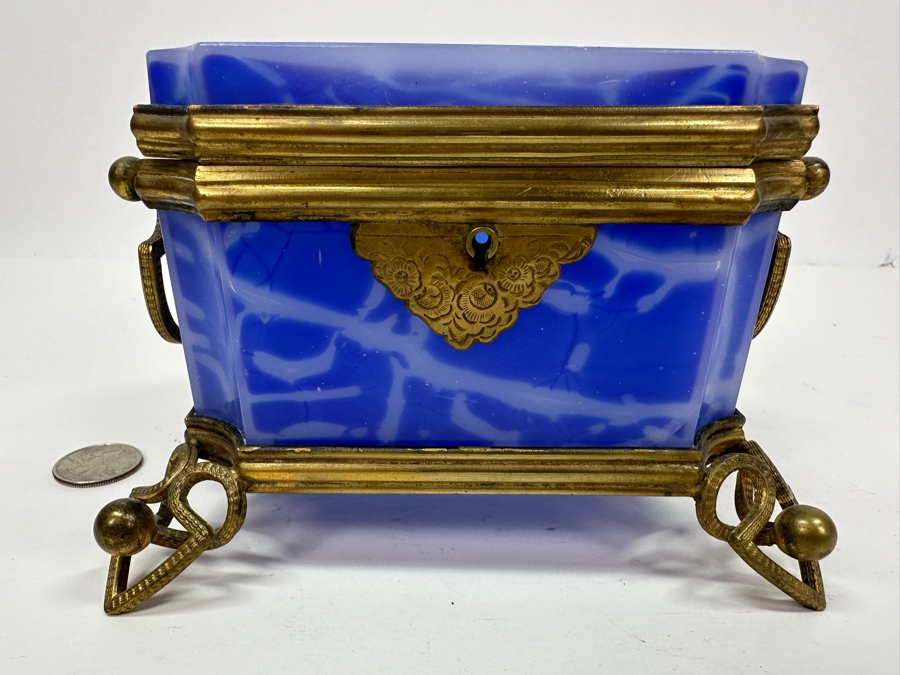 Antique Opaline Glass: Large Blue & White Box England Chip In Top Corner 6'W X 4.5'D X 4'H Client Paid $748 [Photo 2]