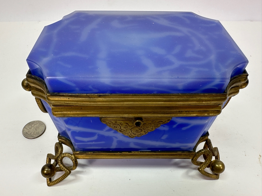 Antique Opaline Glass: Large Blue & White Box England Chip In Top Corner 6'W X 4.5'D X 4'H Client Paid $748 [Photo 5]