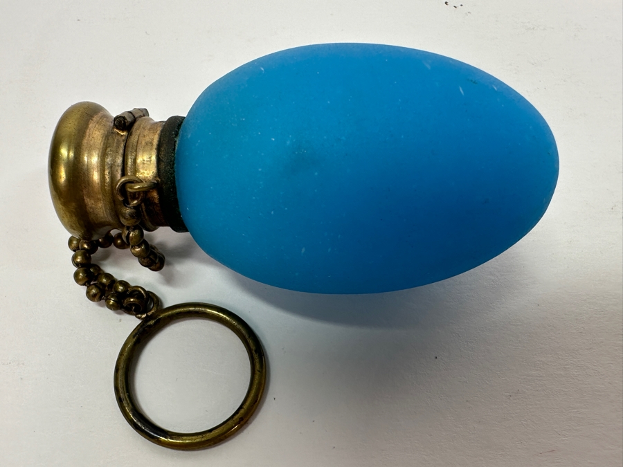 Antique Opaline Glass: Blue Egg Shaped Perfume Bottle 2.5'L [Photo 4]