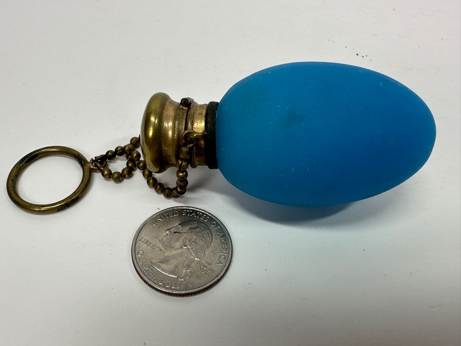 Antique Opaline Glass: Blue Egg Shaped Perfume Bottle 2.5'L [Photo 2]