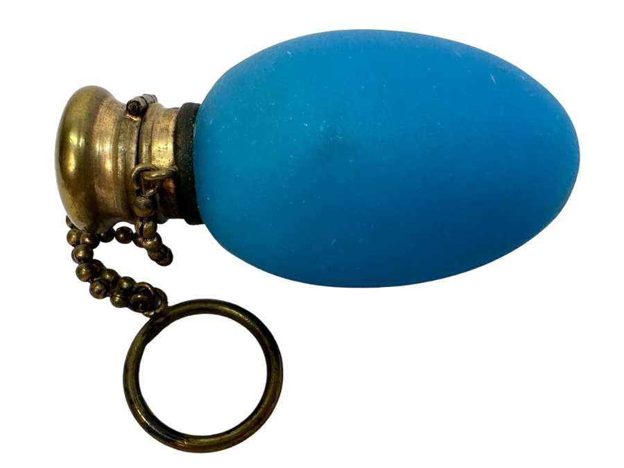Antique Opaline Glass: Blue Egg Shaped Perfume Bottle 2.5'L