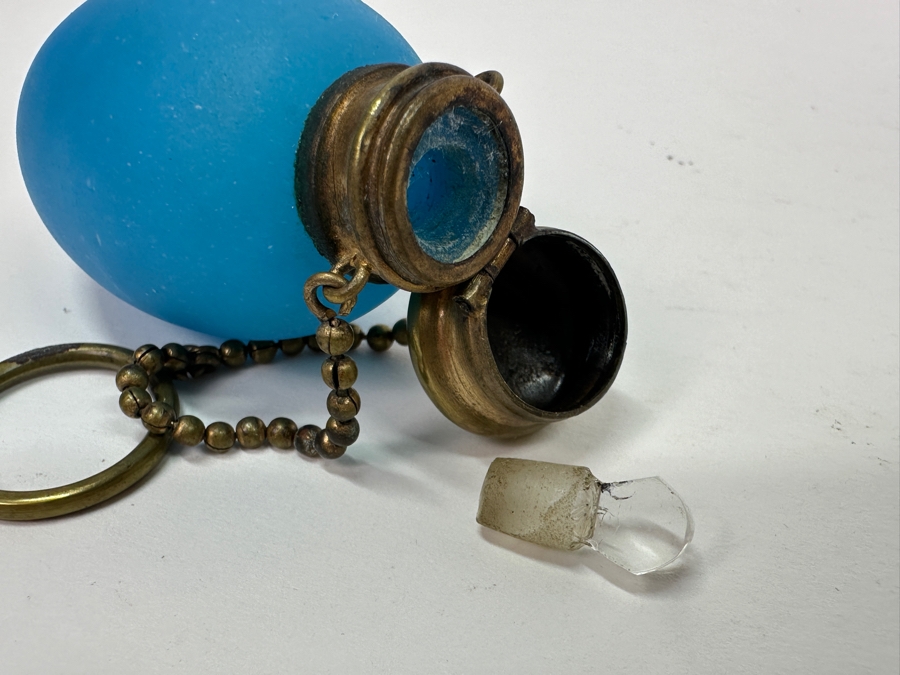 Antique Opaline Glass: Blue Egg Shaped Perfume Bottle 2.5'L [Photo 8]