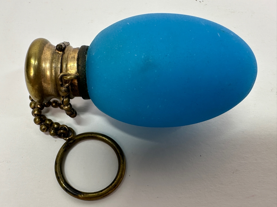 Antique Opaline Glass: Blue Egg Shaped Perfume Bottle 2.5'L [Photo 5]