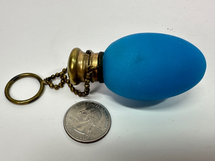 Antique Opaline Glass: Blue Egg Shaped Perfume Bottle 2.5'L [Photo 3]