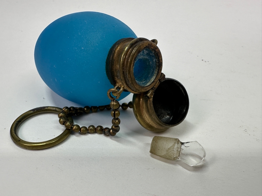 Antique Opaline Glass: Blue Egg Shaped Perfume Bottle 2.5'L [Photo 9]