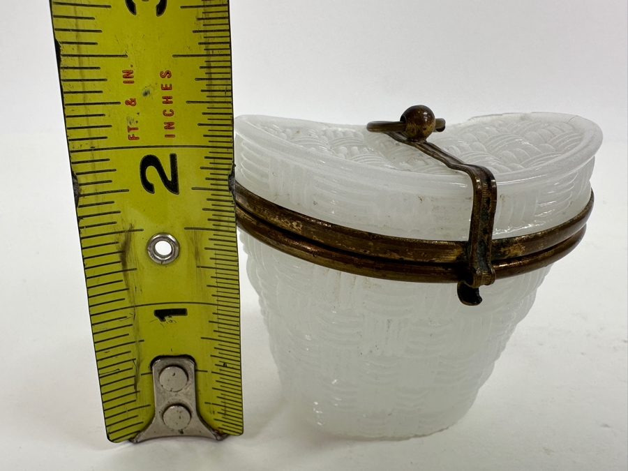 Antique Opaline Glass: Small White Hat Box With Brass Ornamentation Chip In Top 2'H Client Paid $163 [Photo 10]