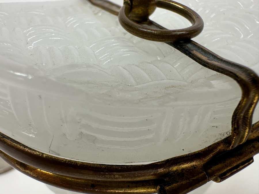 Antique Opaline Glass: Small White Hat Box With Brass Ornamentation Chip In Top 2'H Client Paid $163 [Photo 5]