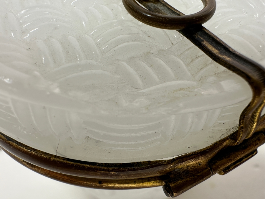 Antique Opaline Glass: Small White Hat Box With Brass Ornamentation Chip In Top 2'H Client Paid $163 [Photo 6]