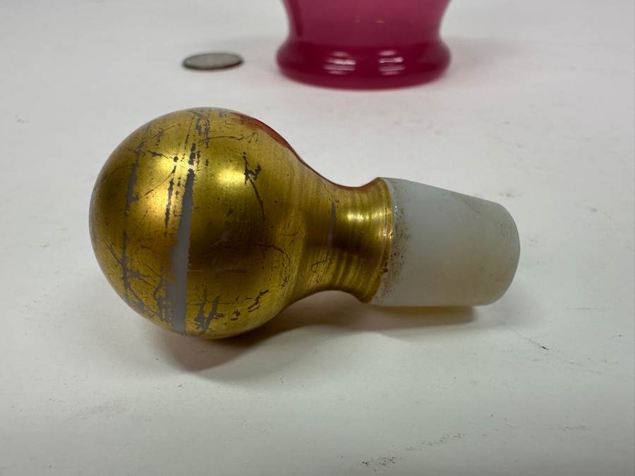 Antique Opaline Glass: Pink Perfume Bottle With Hortensia Gold Stopper French 4.5'H Appraised $275 [Photo 5]