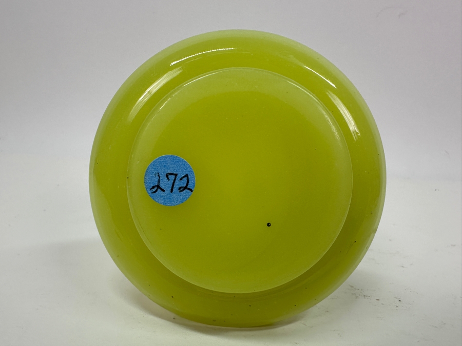 Antique Opaline Glass: Yellow Green Candle Holder With White & Gold Decor 3.25'H [Photo 5]