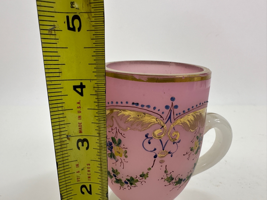 Antique Opaline Glass: Pink & White Decorated Cup 4.25'H [Photo 7]