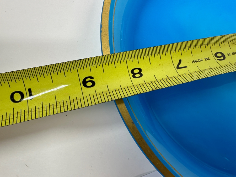 Antique Opaline Glass: Round Blue Tray With Gold Decor 8.5'H Appraised $200 [Photo 6]