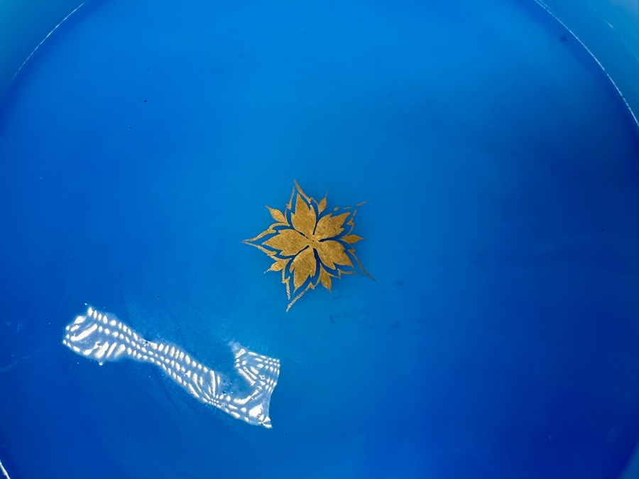 Antique Opaline Glass: Round Blue Tray With Gold Decor 8.5'H Appraised $200 [Photo 3]