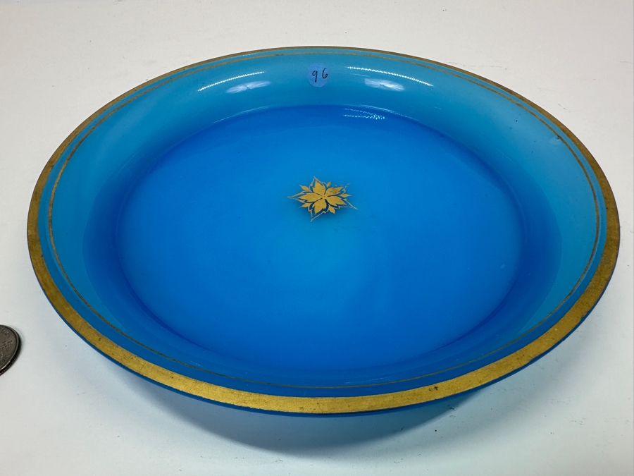 Antique Opaline Glass: Round Blue Tray With Gold Decor 8.5'H Appraised $200 [Photo 4]