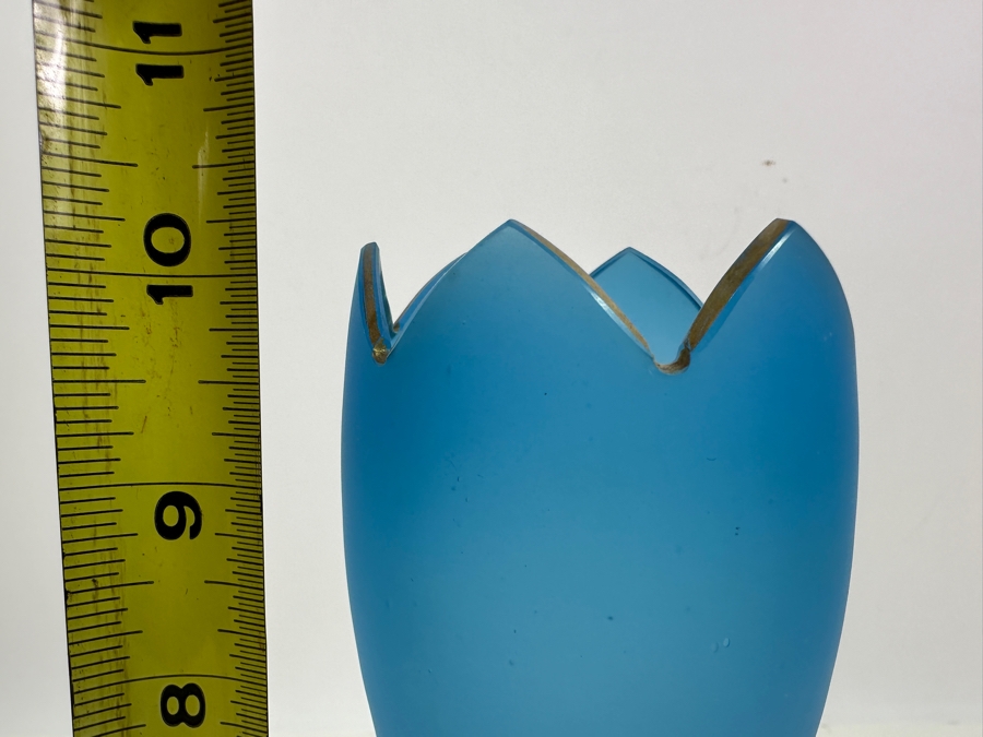 Antique Opaline Glass: Blue Vase With Gold Decor 10.25'H [Photo 7]