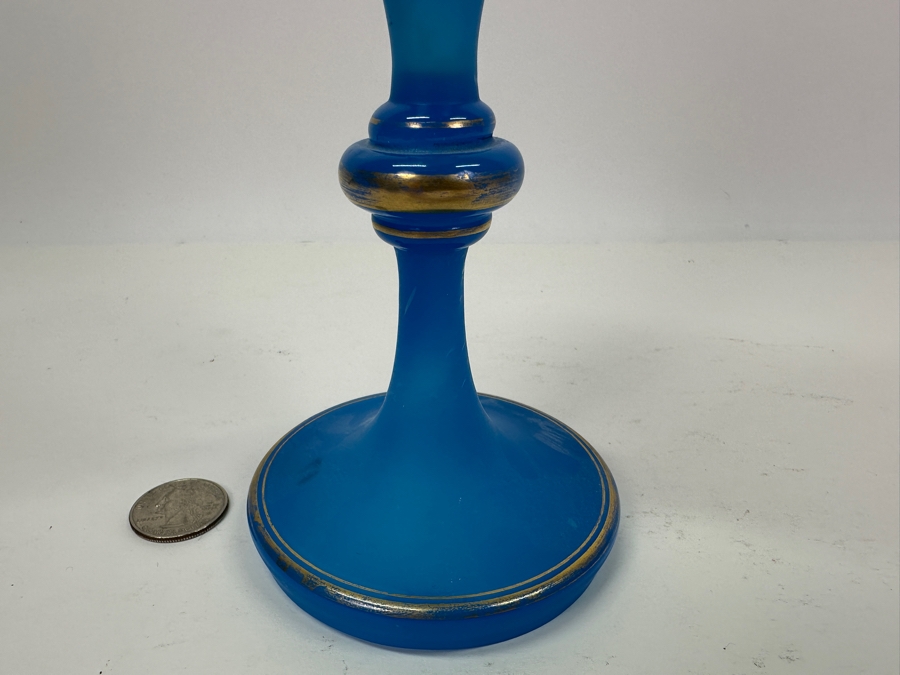 Antique Opaline Glass: Blue Vase With Gold Decor 10.25'H [Photo 4]