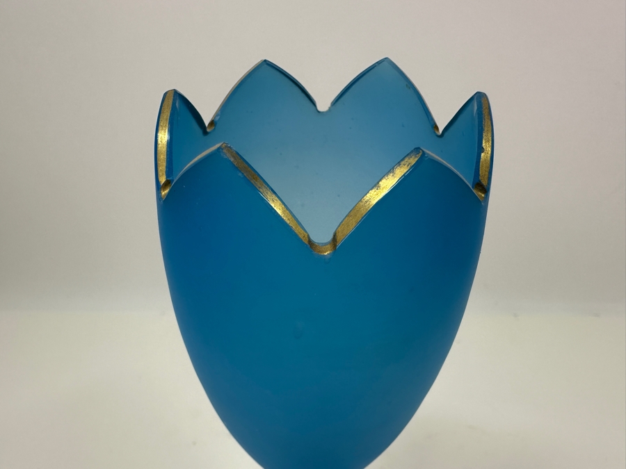 Antique Opaline Glass: Blue Vase With Gold Decor 10.25'H [Photo 3]