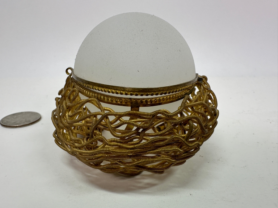 Antique Opaline Glass: White Egg Casket Box On Gilt Metal Nest 4.25'W Client Paid $187 [Photo 6]