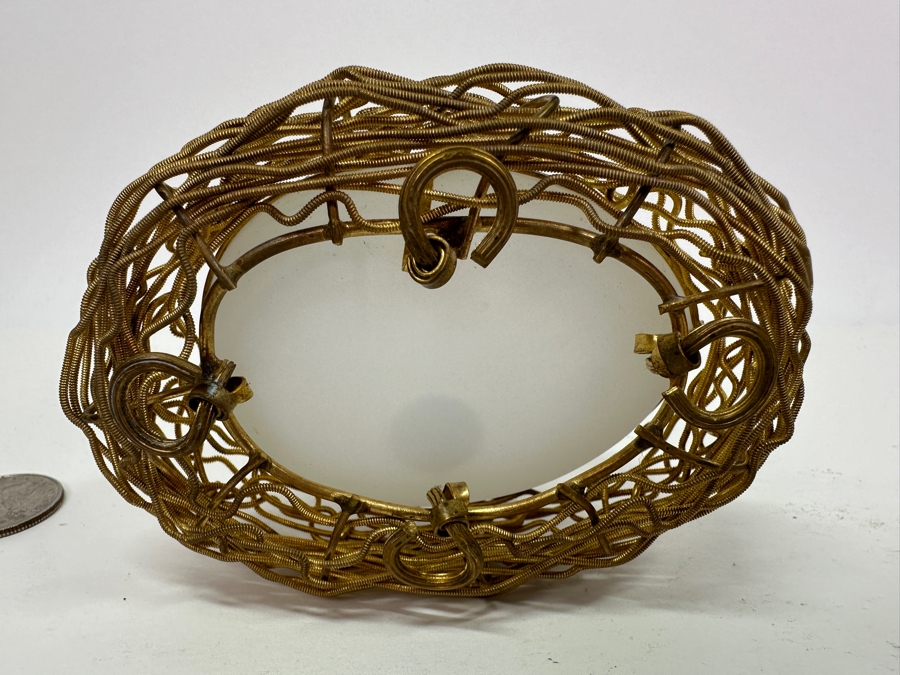 Antique Opaline Glass: White Egg Casket Box On Gilt Metal Nest 4.25'W Client Paid $187 [Photo 7]