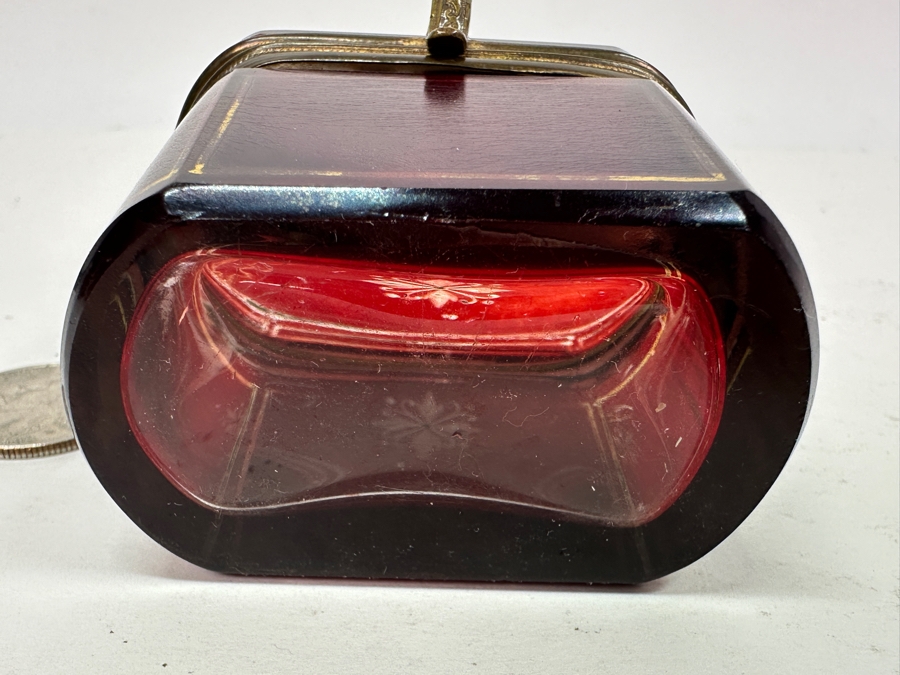 Vintage Ruby Red Glass Box With Gold Decor 2.5'W X 2.25'H [Photo 5]