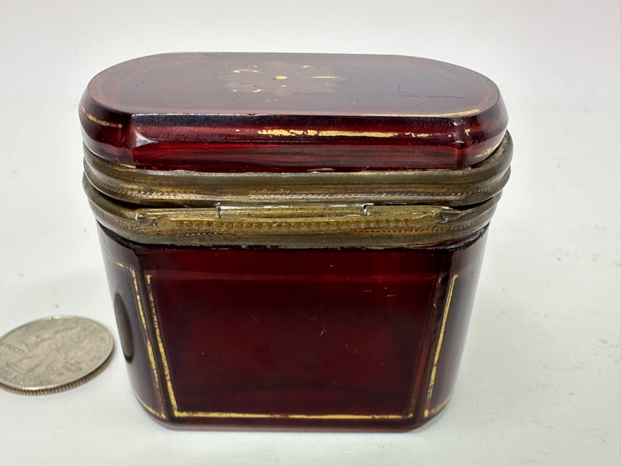 Vintage Ruby Red Glass Box With Gold Decor 2.5'W X 2.25'H [Photo 4]