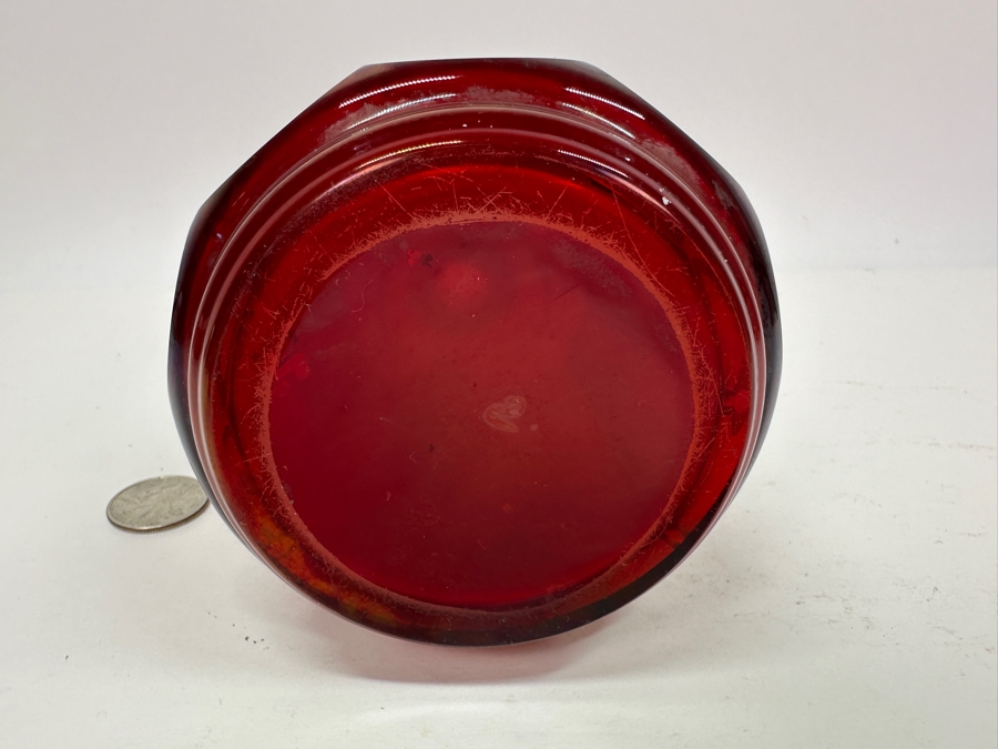 Vintage Ruby Red Glass Bottle With Stopper And Gold Decor 8'H [Photo 5]