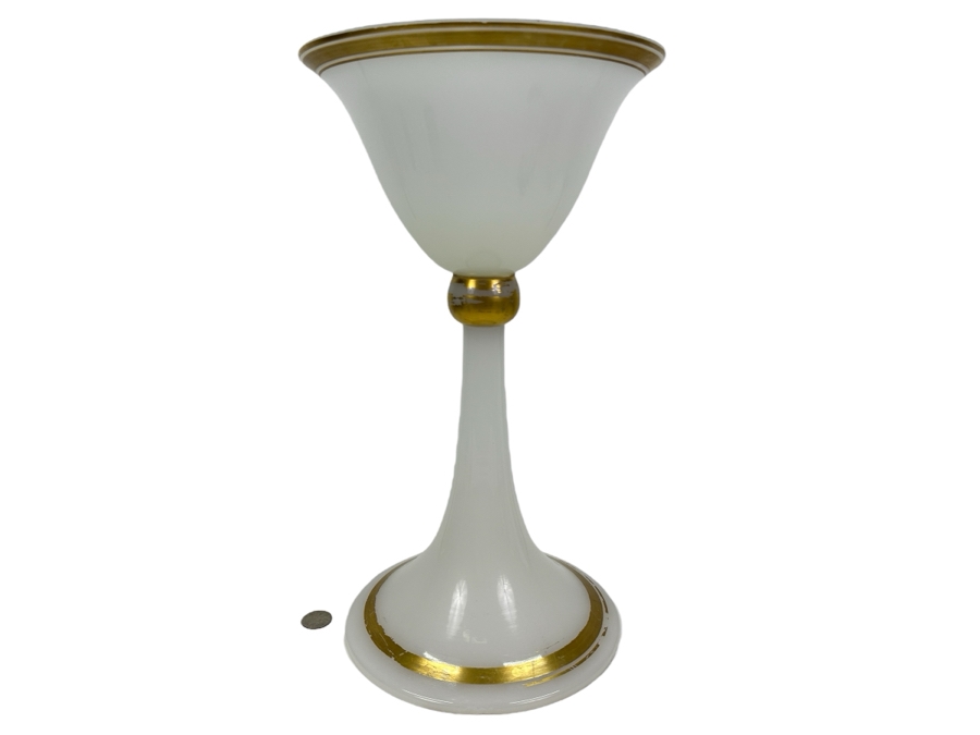 Antique Opaline Glass: Very Tall White & Gold Chalice 16'H Chips In Base Appraised $275 [Photo 1]