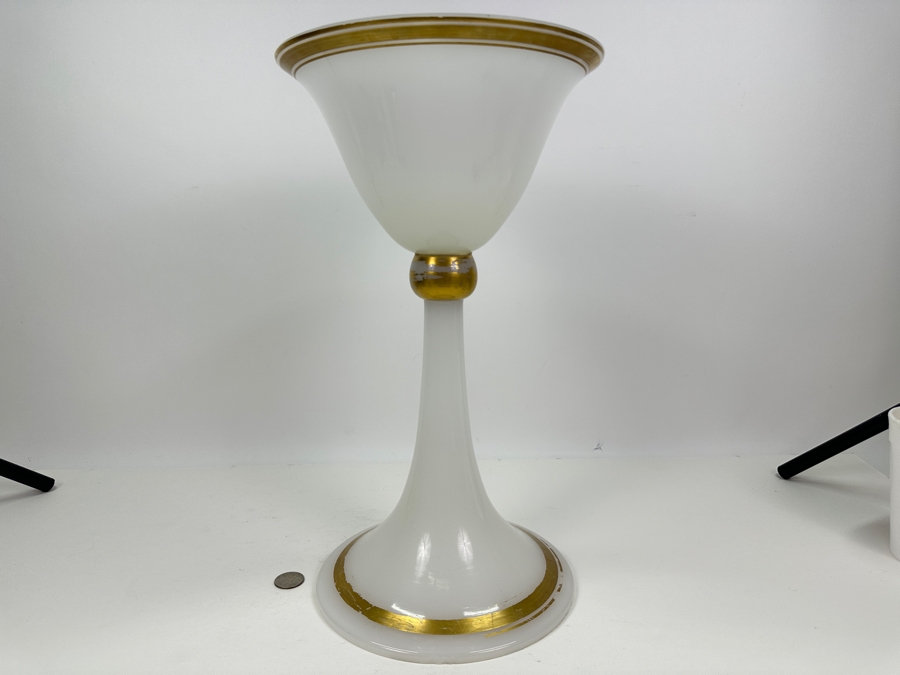 Antique Opaline Glass: Very Tall White & Gold Chalice 16'H Chips In Base Appraised $275 [Photo 3]